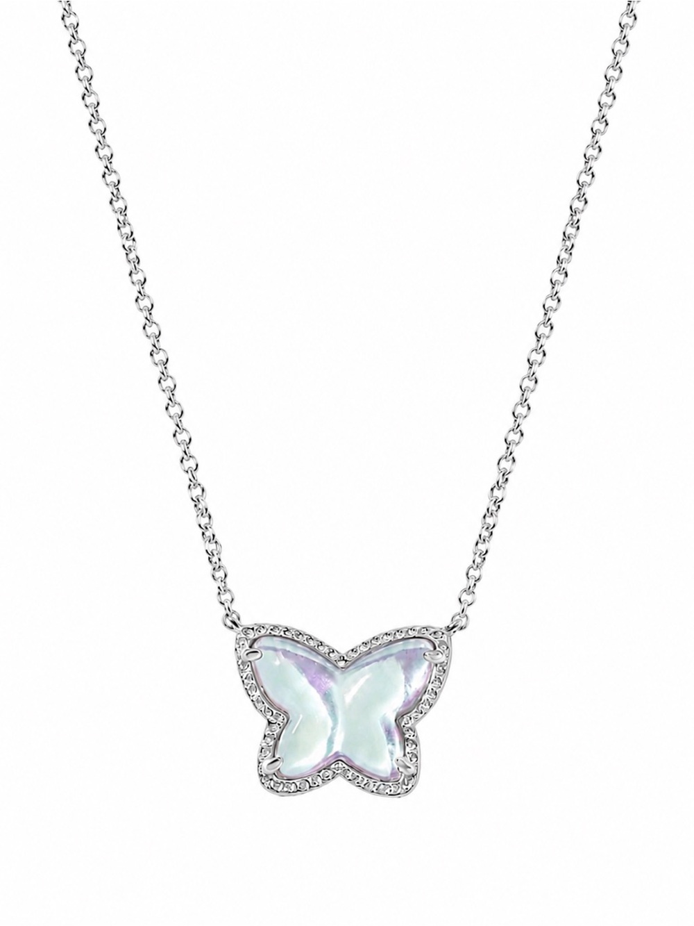Kendra Scott Lillia Butterfly Pendant Necklace in Silver DICHROIC GLASS.